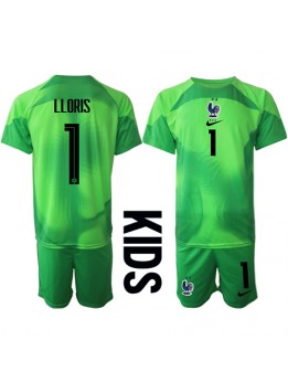 Otroški Nogometna dresi replika Francija Hugo Lloris #1 Vratar Gostujoči SP 2022 Kratek rokav (+ hlače)